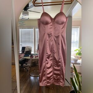 Satin Pink Corset Midi Dress - Sz M